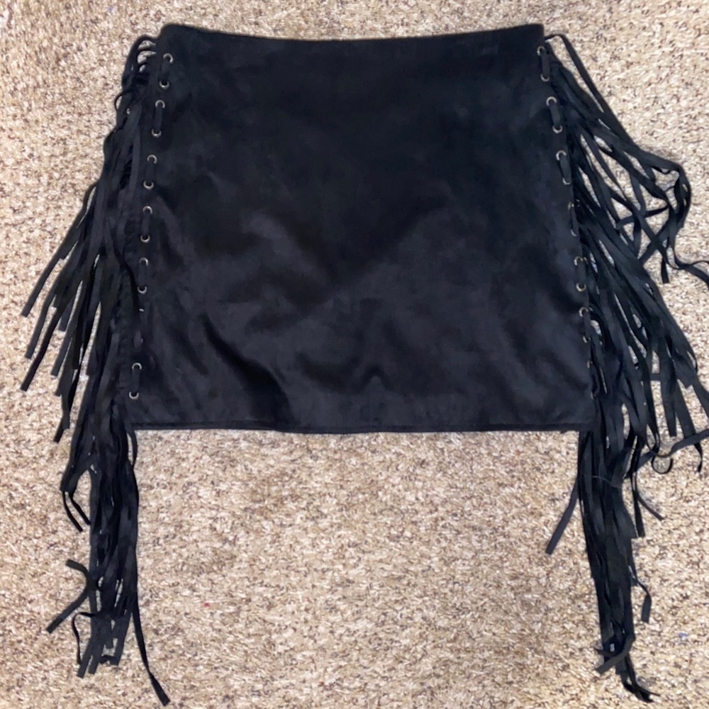 Black Velvet Skirt With Boho String Details